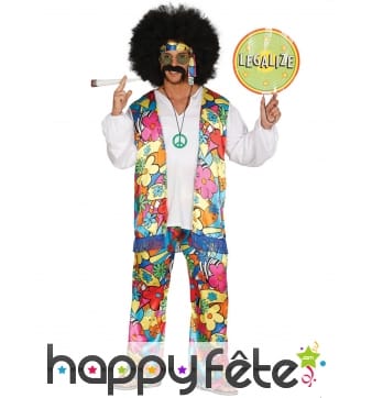 Costume esprit hippie avec grosses fleurs adulte