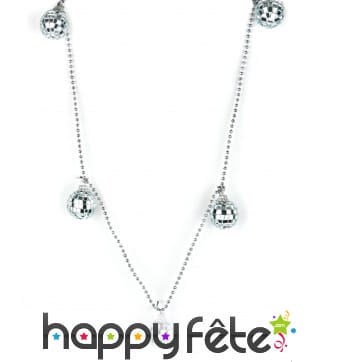 Collier et pendentifs boules à facettes argentées