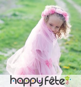 Couronne et voile de fleurs roses pour enfant