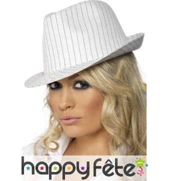 Chapeau gangster femme blanc rayé noir