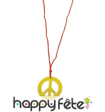 Collier hippie pendentif peace and love jaune