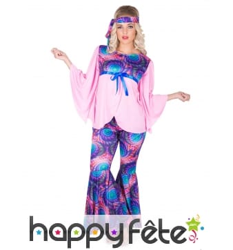 Costume imprimé hippie rose violet pour femme