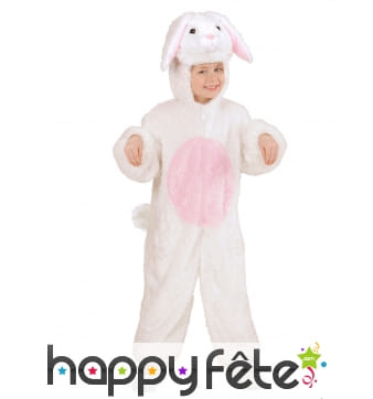 Combinaison lapin blanc au ventre rose pour enfant