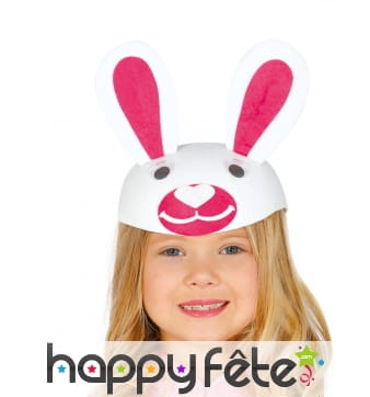 Coiffe lapin rose et blanc pour enfant