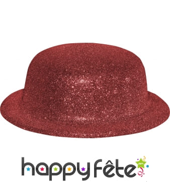 Chapeau melon avec paillettes rouge