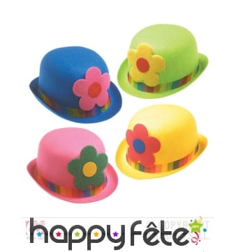 Chapeau melon de clown coloré avec fleur