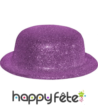 Chapeau melon fuschia paillette