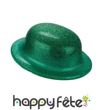 Chapeau melon vert uni pailleté