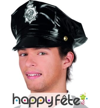 Casquette noire de policier effet vinyle