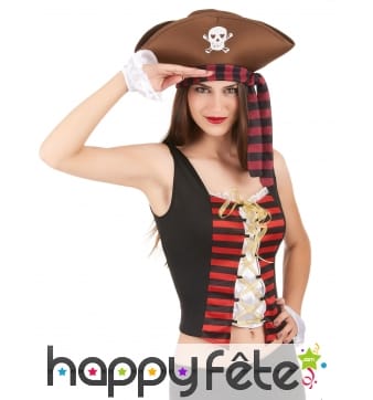 Corset noir et rouge de pirate avec manchettes