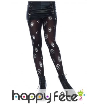 Collants noirs opaques motifs main de Fatima