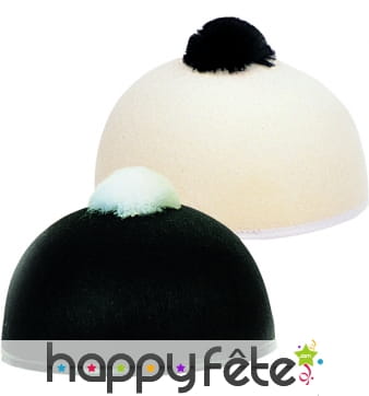 Calot Pierrot blanc pompom noir