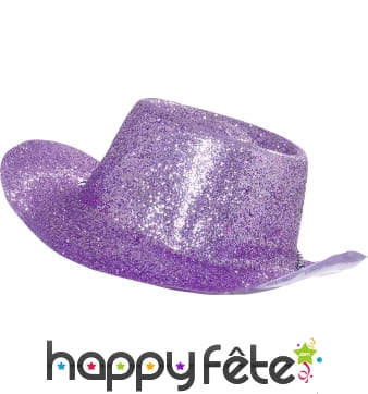 Chapeau plastique de cowboy paillette lilas