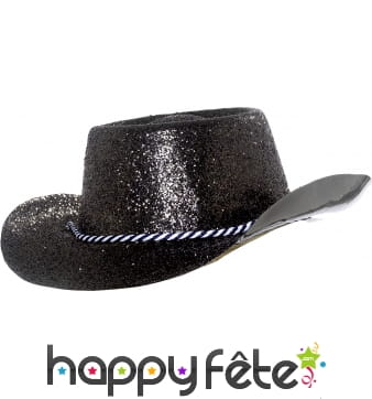 Chapeau plastique de cowboy paillette noir