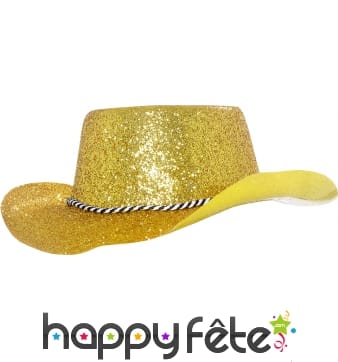 Chapeau plastique de cowboy paillette or