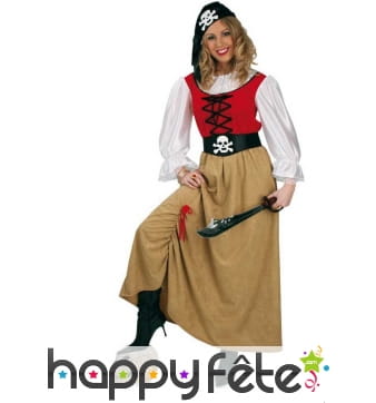 Costume robe de femme pirate rouge et beige