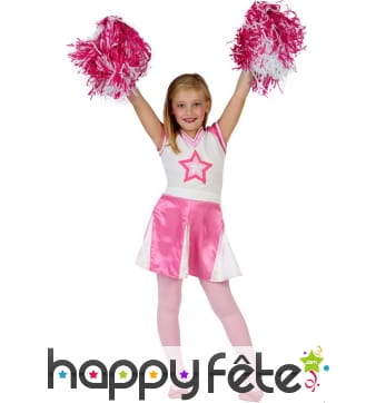 Costume rose et blanc de pompom girl pour fille