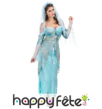 Costume robe longue turquoise effet déchiré