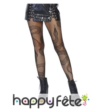 Collants résilles noirs avec motifs serpent, adulte