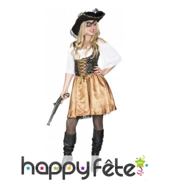 Costume robe noire et dorée de femme pirate