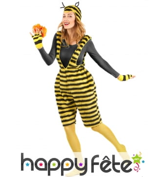 Costume salopette de peluche abeille adulte