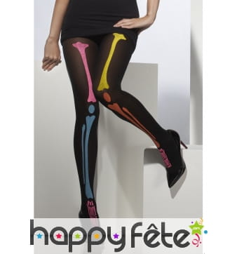 Collants squelette fluo