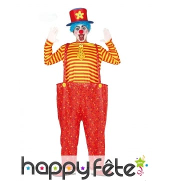 Costume salopette large de clown rouge pour homme