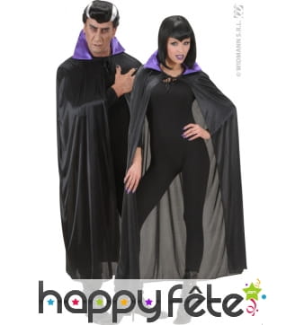 Cape satin noire col violet adulte