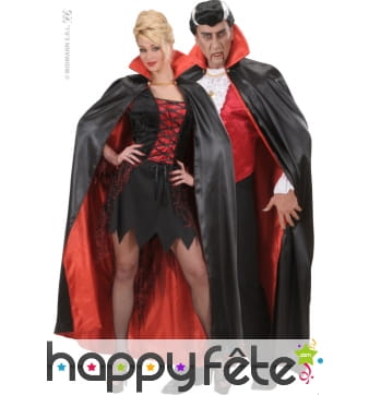 Cape satin noire et rouge adulte