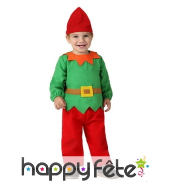 Costume vert et rouge de mini lutin de Noël