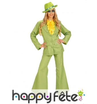 Costume vert uni années 80 pour femme