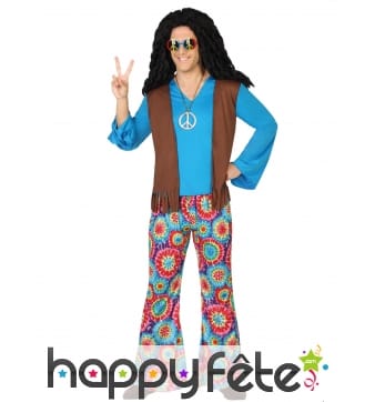 Déguisement hippie bleu pantalon fleuri