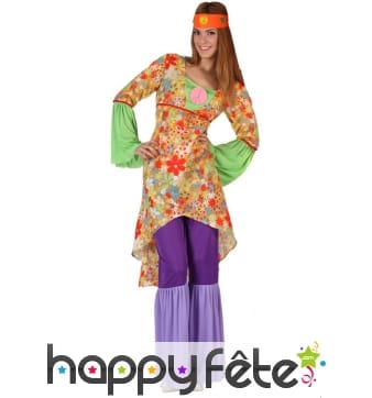 Déguisement hippie coloré avec pantalon violet