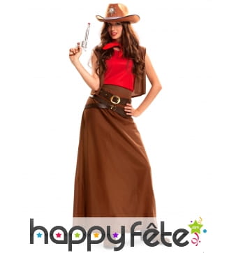 Déguisement longue robe marron de cowgirl