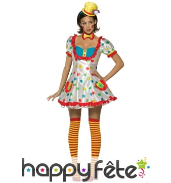 Déguisement robe courte à pois de clown femme