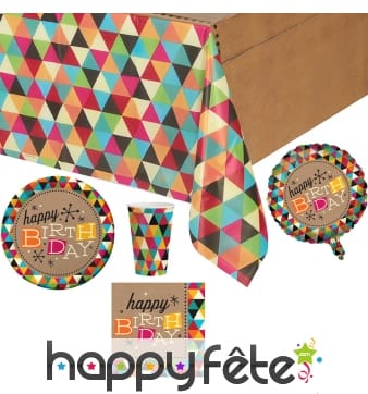 Décos triangles colorés Happy Birthday de table