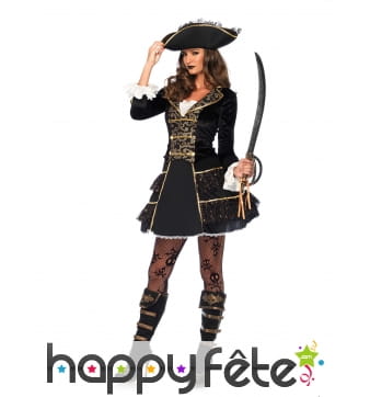 Elegant costume de capitaine femme pirate or noir