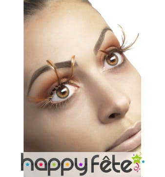 Faux cils avec longues plumes marron