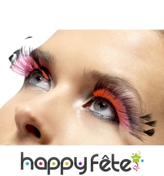 Faux cils rose plumes noires + colle