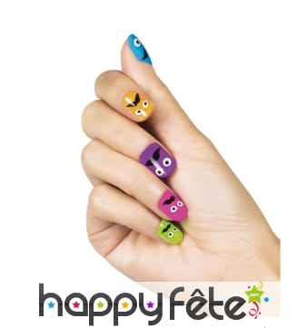 Faux ongles colorés motifs moustaches