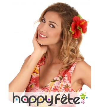 Fleur rouge Hawaienne sur barrette à cheveux