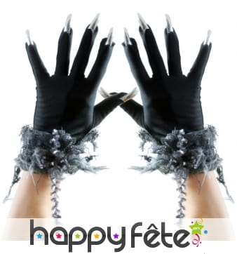 Gants avec ongles en argent et grelot