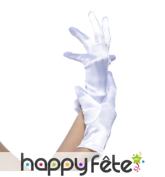 Gants blancs élastiques satinés de 22cm