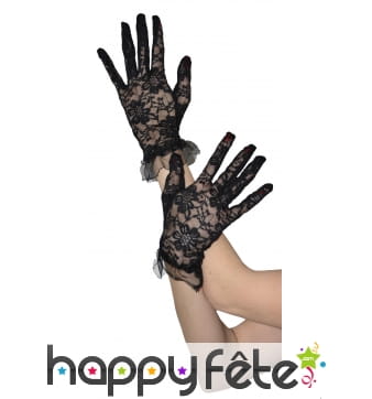 Gants courts en dentelle noire