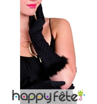 Gants cannes noires avec plumes