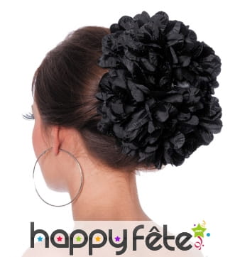 Grosse fleur noire pour cheveux sur barette