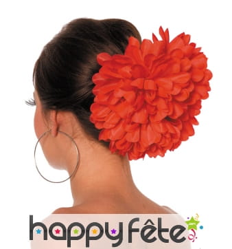 Grosse fleur rouge pour cheveux sur barette