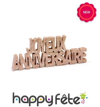 Joyeux anniversaire rose or pailleté de 19cm