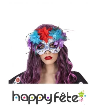 Loup blanc et coloré dia de los muertos pour femme