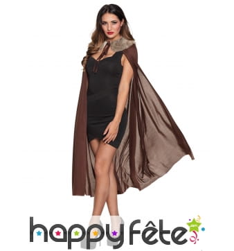 Longue cape aspect satin et fourrure pour femme